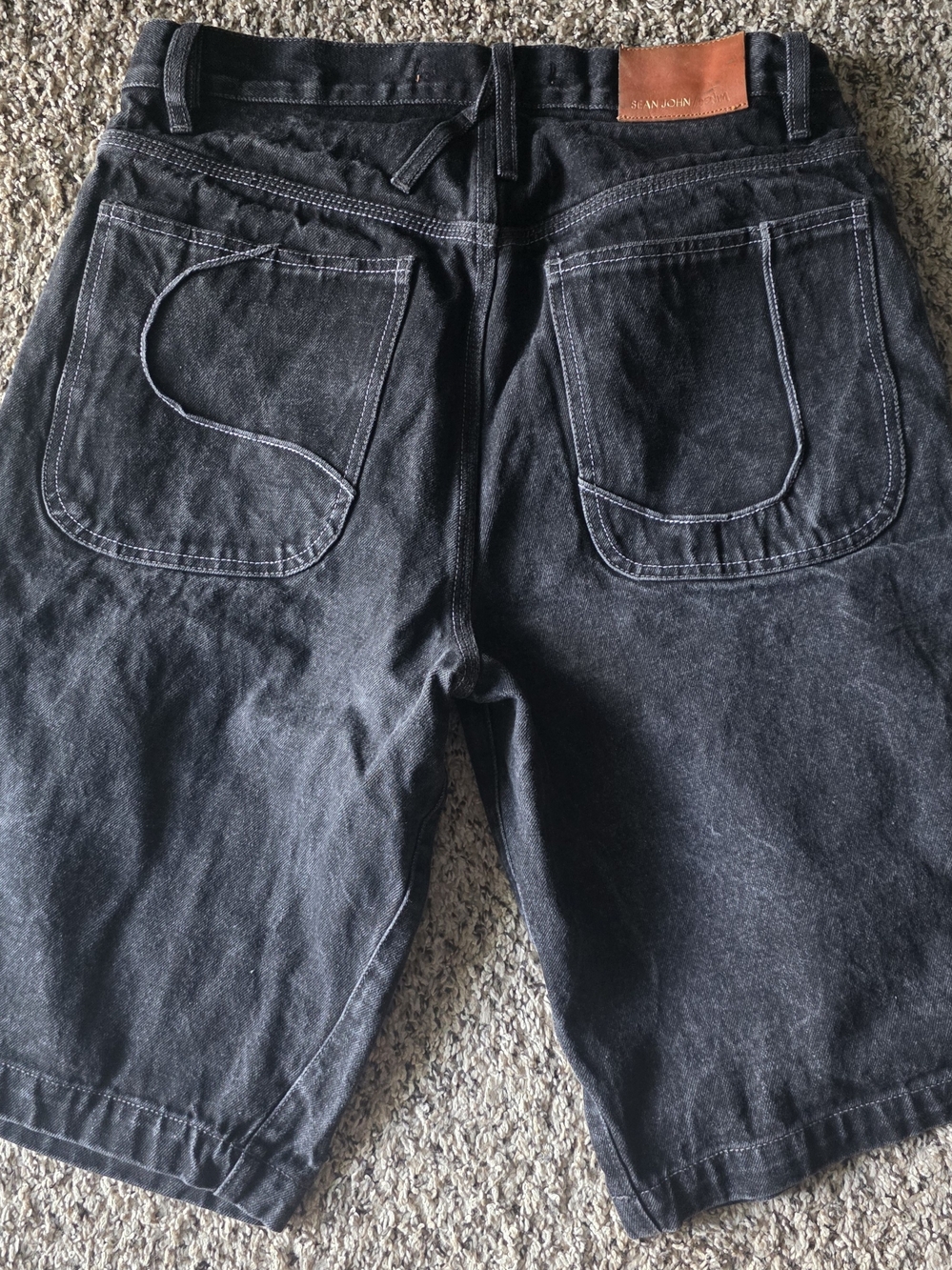 Sean John Blue Washed Denim Cargo Jean Shorts